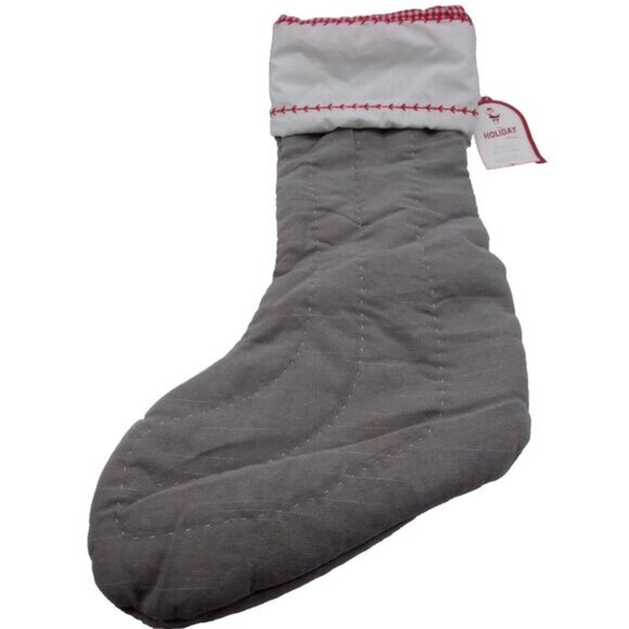 Pottery Barn Lennox Stocking Santa Reindeer Sleigh Holiday Christmas Quilted - Picture 9 of 11